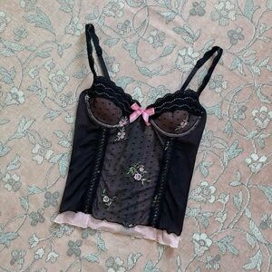 NWT 🏷️ Victoria's Secret Corset Top with Pink Bow and Floral Embroidery 🎀